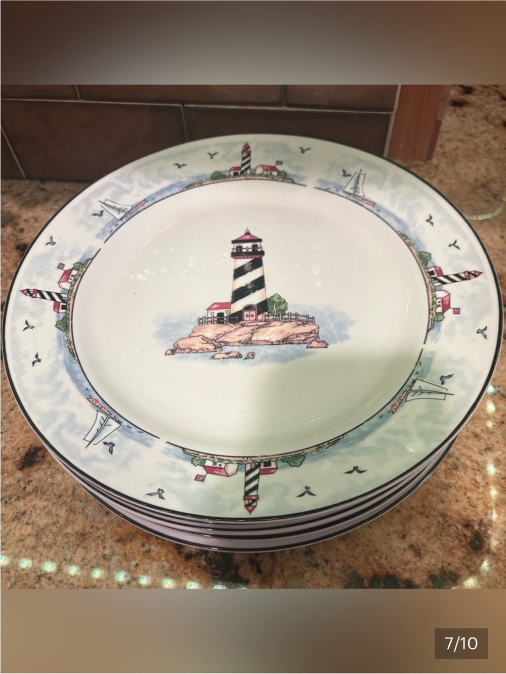 RESERVED LISTING Set of 5 totally today nautical lighthouse dinner plates - Picture 2 of 5
